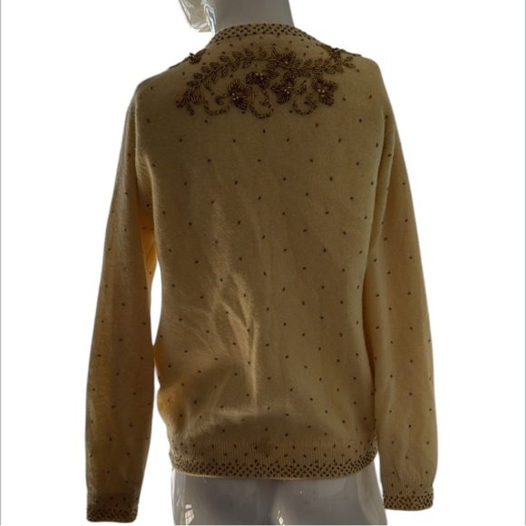 Vintage Butter Yellow & Gold Beaded Pearl Button Soft Cardigan Size XS/S - Picture 8 of 11